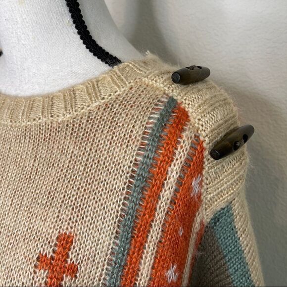 Moon Knitted, Fringed Poncho with Decorative Buttons, Acrylic - Small - Picture 5 of 9